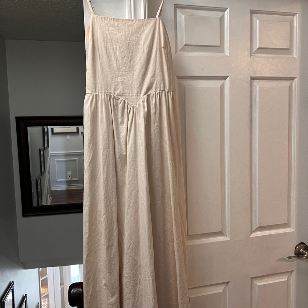 Women's Cream Maxi Slip Dress with Spaghetti Straps